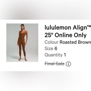 Lululemon Align Bodysuit 25inch in Roasted Brown